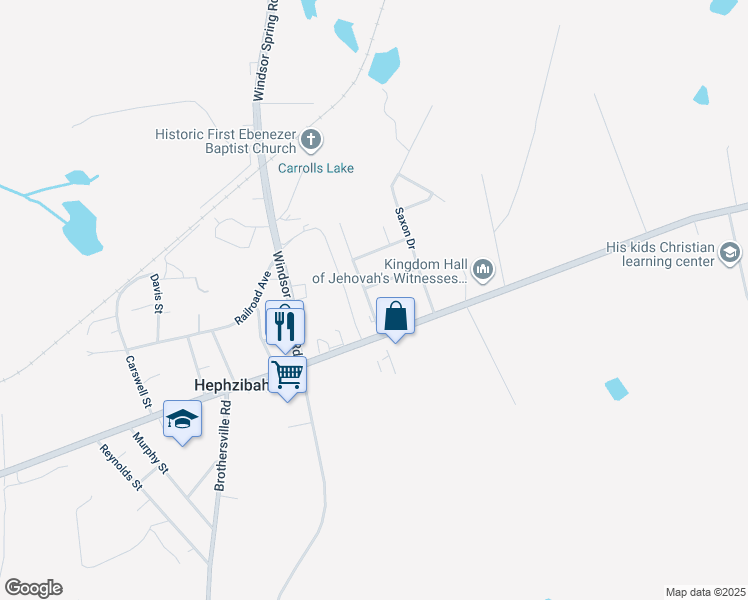 map of restaurants, bars, coffee shops, grocery stores, and more near 4406 Traylor Street in Hephzibah