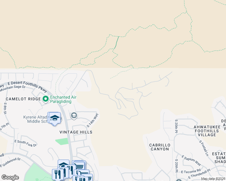 map of restaurants, bars, coffee shops, grocery stores, and more near 1667 East Desert Willow Drive in Phoenix