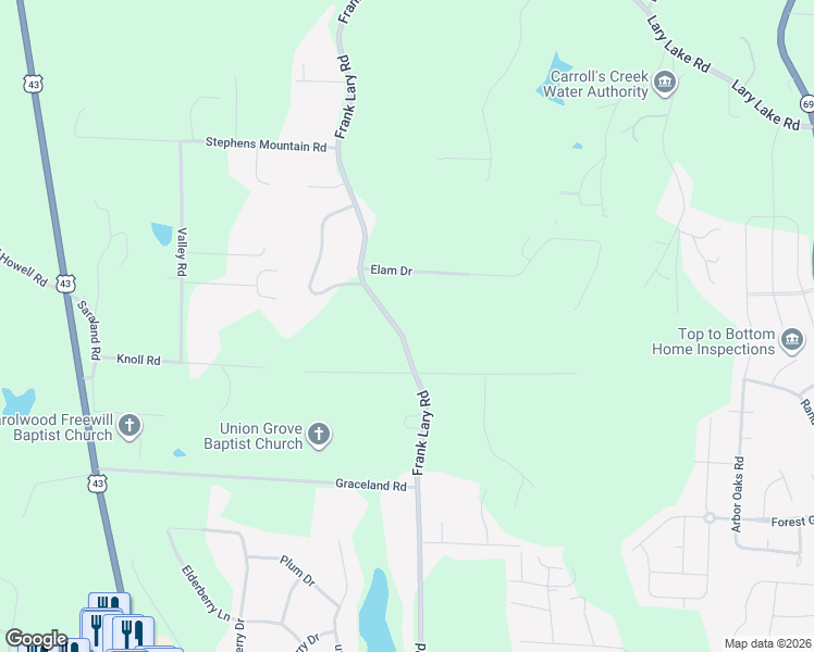 map of restaurants, bars, coffee shops, grocery stores, and more near 13800-13878 Frank Lary Road in Northport