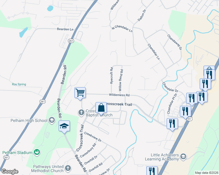 map of restaurants, bars, coffee shops, grocery stores, and more near 901 Ryecroft Road in Pelham