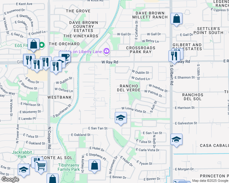 map of restaurants, bars, coffee shops, grocery stores, and more near 356 West Ivanhoe Street in Gilbert