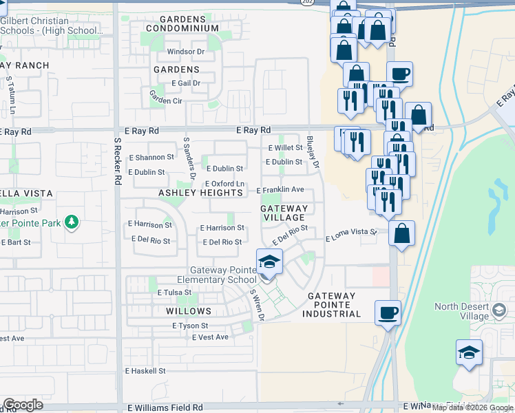 map of restaurants, bars, coffee shops, grocery stores, and more near 4332 East Ivanhoe Street in Gilbert