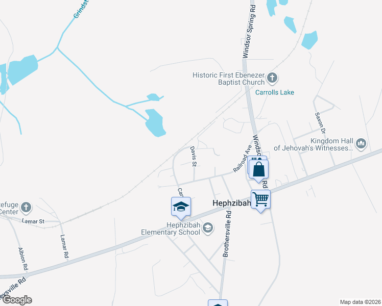 map of restaurants, bars, coffee shops, grocery stores, and more near 2505 Winter Avenue in Hephzibah