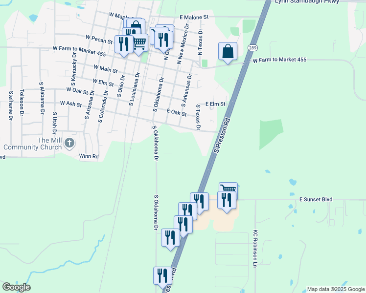 map of restaurants, bars, coffee shops, grocery stores, and more near 407 West Ash Street in Celina