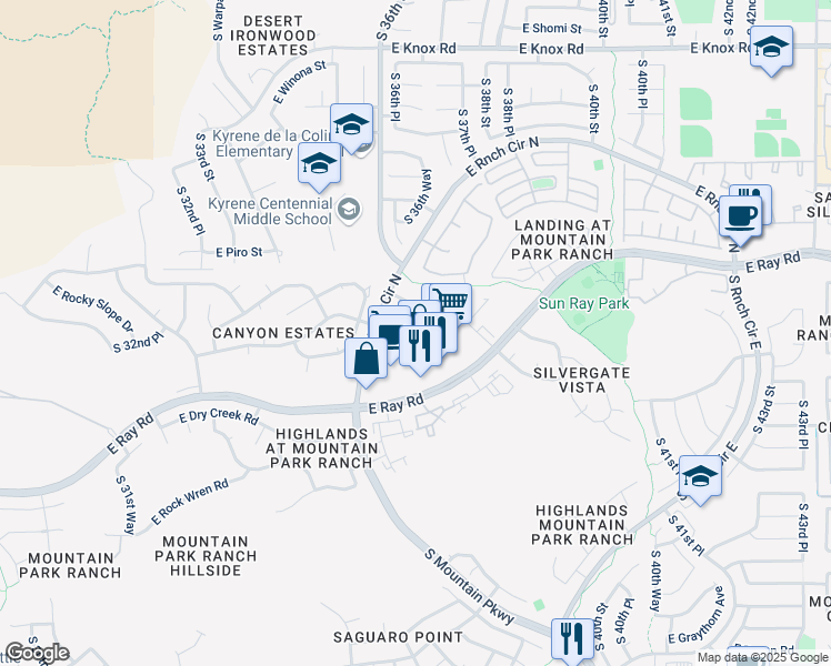 map of restaurants, bars, coffee shops, grocery stores, and more near 3615 East Rocky Slope Drive in Phoenix