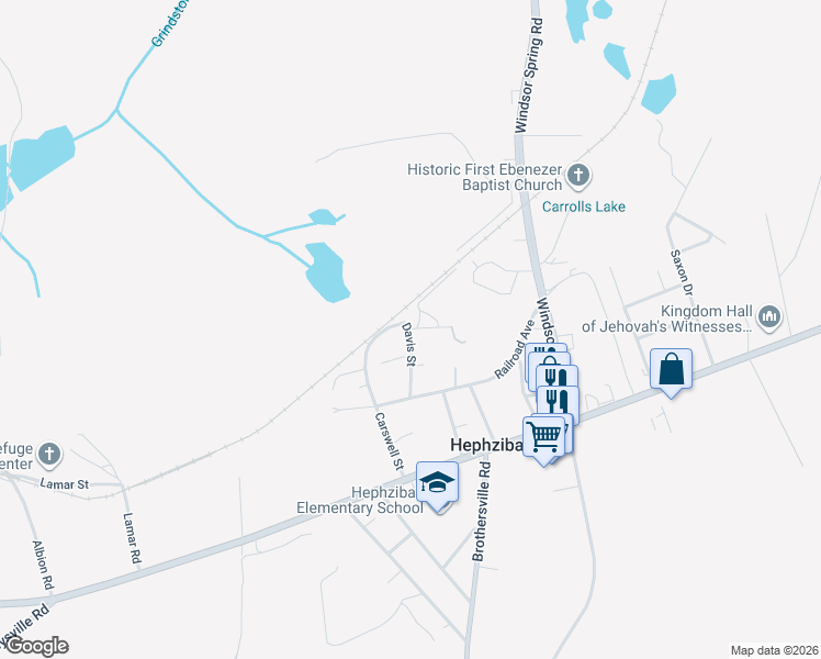 map of restaurants, bars, coffee shops, grocery stores, and more near 2505 Winter Avenue in Hephzibah
