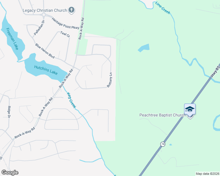 map of restaurants, bars, coffee shops, grocery stores, and more near 160 Brittany Lane in Senoia