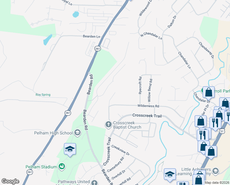 map of restaurants, bars, coffee shops, grocery stores, and more near 899 Round Hill Road in Pelham