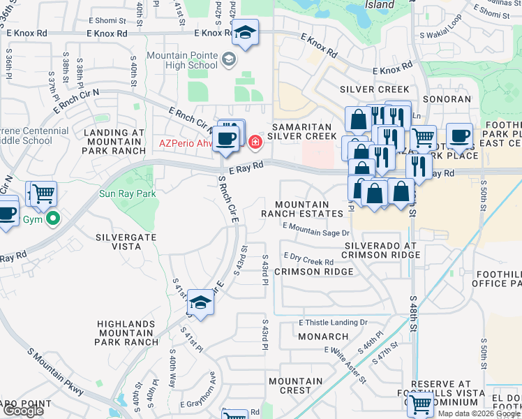 map of restaurants, bars, coffee shops, grocery stores, and more near 4319 East Rocky Slope Drive in Phoenix