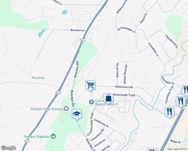 map of restaurants, bars, coffee shops, grocery stores, and more near 842 Round Hill Road in Pelham