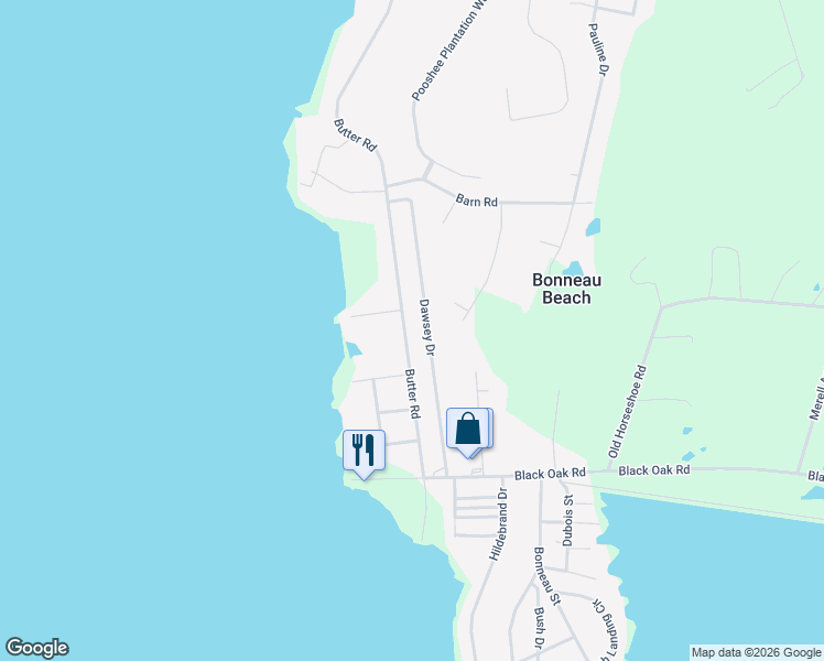 map of restaurants, bars, coffee shops, grocery stores, and more near 408 Butter Road in Bonneau