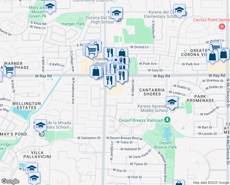 map of restaurants, bars, coffee shops, grocery stores, and more near 4959 West Ray Road in Chandler
