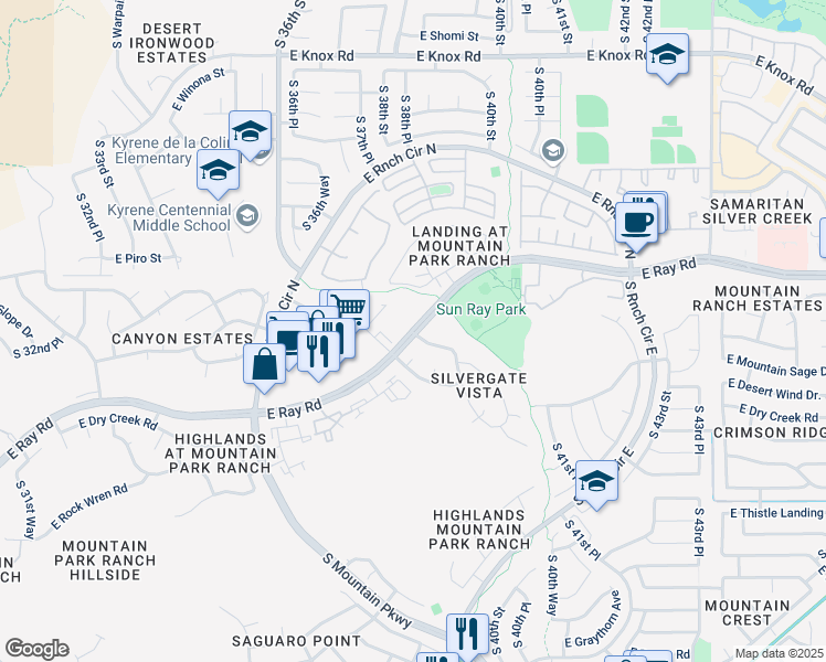 map of restaurants, bars, coffee shops, grocery stores, and more near S 40th St & E Ray Rd in Phoenix