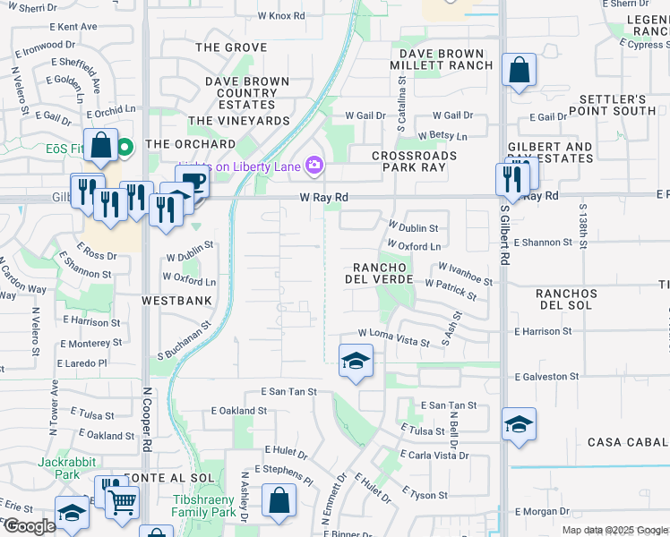 map of restaurants, bars, coffee shops, grocery stores, and more near 356 West Ivanhoe Street in Gilbert