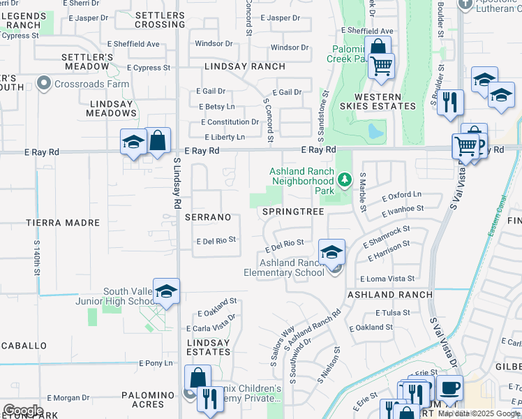 map of restaurants, bars, coffee shops, grocery stores, and more near 1761 South Porter Street in Gilbert