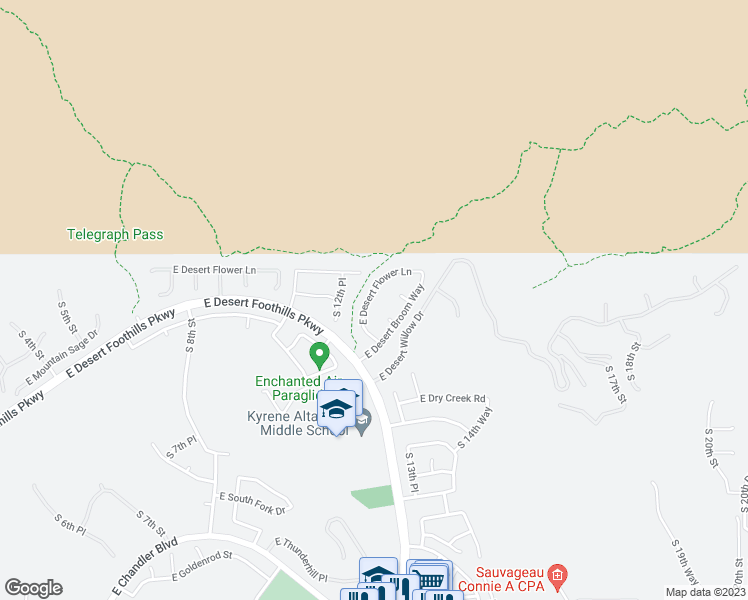 map of restaurants, bars, coffee shops, grocery stores, and more near 1361 East Desert Flower Lane in Phoenix