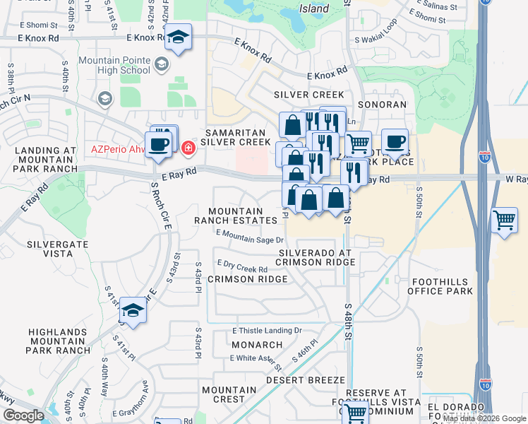map of restaurants, bars, coffee shops, grocery stores, and more near 14033 South 46th Street in Phoenix