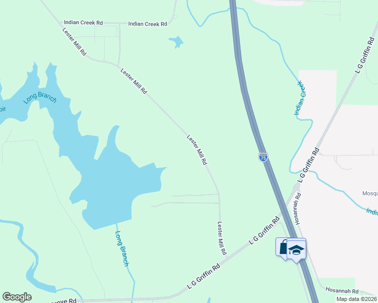map of restaurants, bars, coffee shops, grocery stores, and more near 2736 Lester Mill Road in Locust Grove
