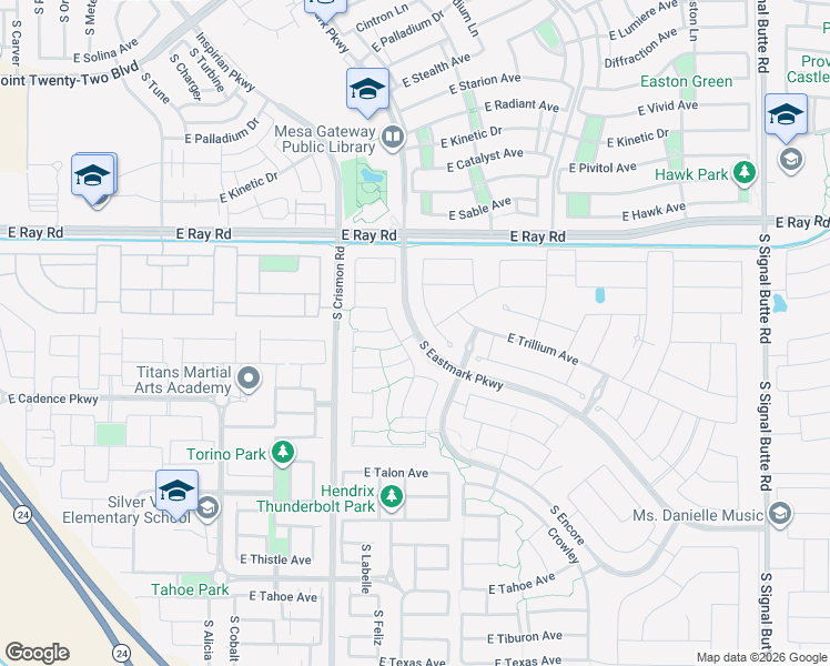 map of restaurants, bars, coffee shops, grocery stores, and more near Travertine in Mesa