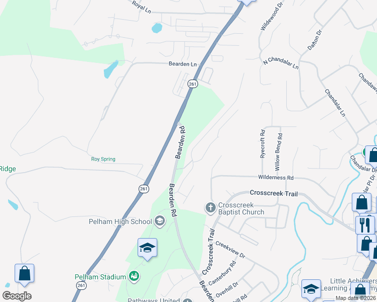 map of restaurants, bars, coffee shops, grocery stores, and more near 4007 Camellia Ridge Cove in Pelham