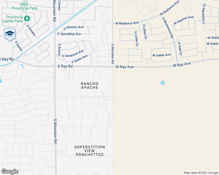 map of restaurants, bars, coffee shops, grocery stores, and more near 14216 South Meridian Road in Mesa