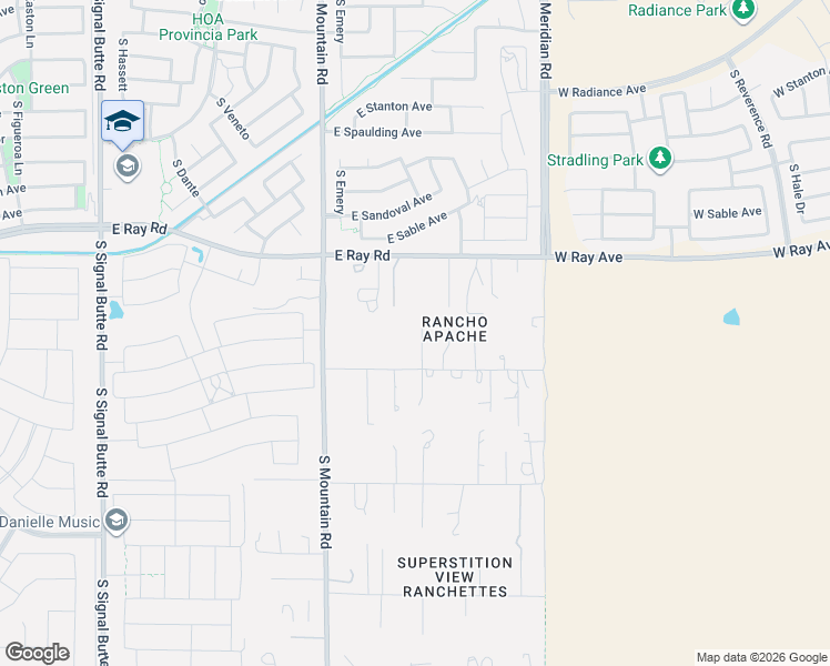 map of restaurants, bars, coffee shops, grocery stores, and more near 23002 East Ivanhoe Street in Mesa
