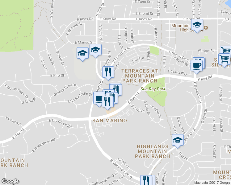 map of restaurants, bars, coffee shops, grocery stores, and more near 3715 East Rocky Slope Drive in Phoenix