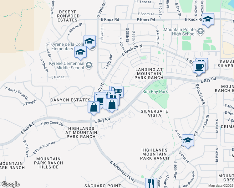 map of restaurants, bars, coffee shops, grocery stores, and more near 3725 East Rocky Slope Drive in Phoenix