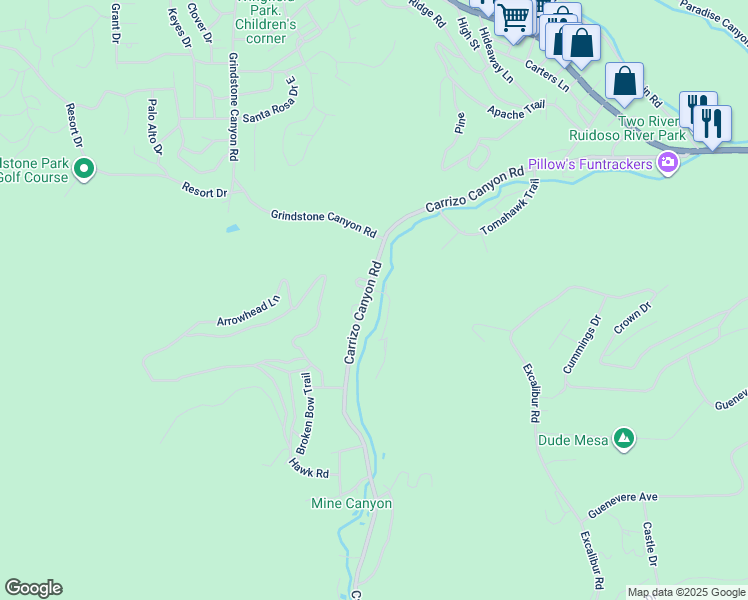map of restaurants, bars, coffee shops, grocery stores, and more near 429 Carrizo Canyon Rd in Ruidoso