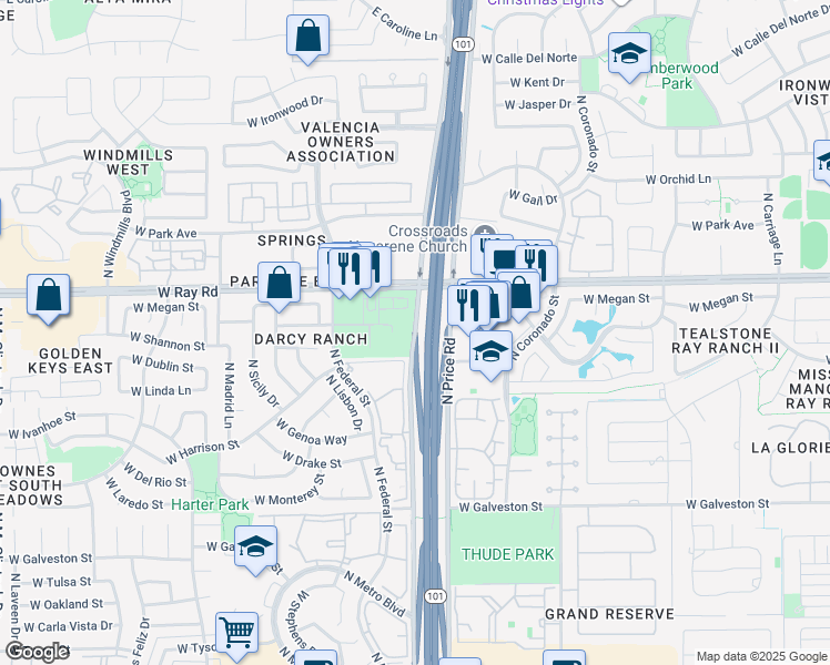 map of restaurants, bars, coffee shops, grocery stores, and more near 956 South Price Road in Chandler