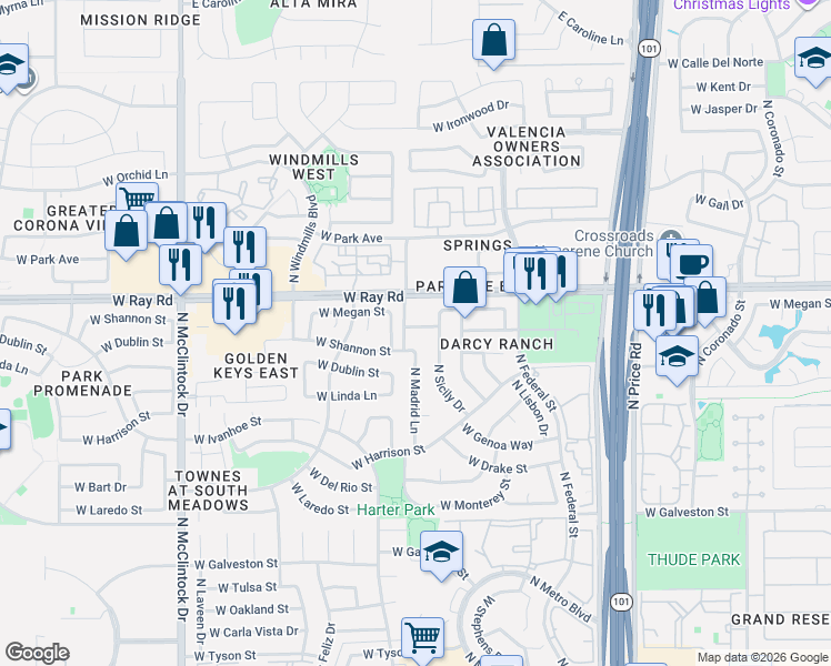 map of restaurants, bars, coffee shops, grocery stores, and more near 952 North Sicily Drive in Chandler