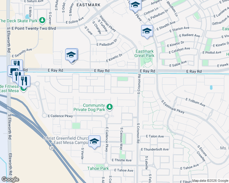 map of restaurants, bars, coffee shops, grocery stores, and more near 5253 South Cobalt in Mesa