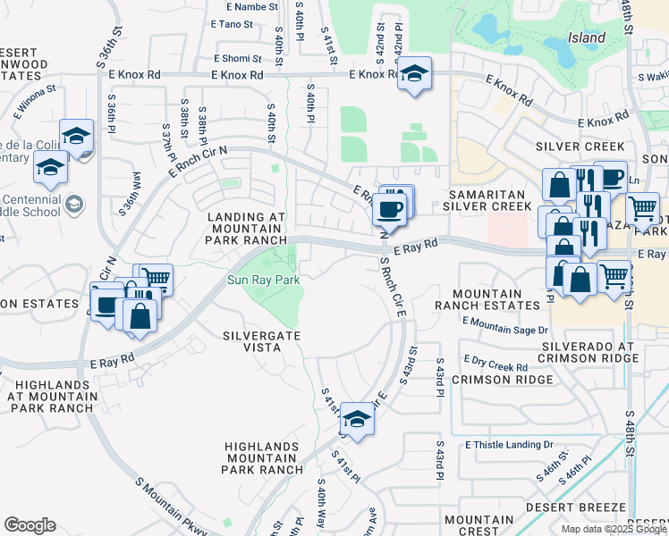 map of restaurants, bars, coffee shops, grocery stores, and more near 4221 East Ray Road in Phoenix