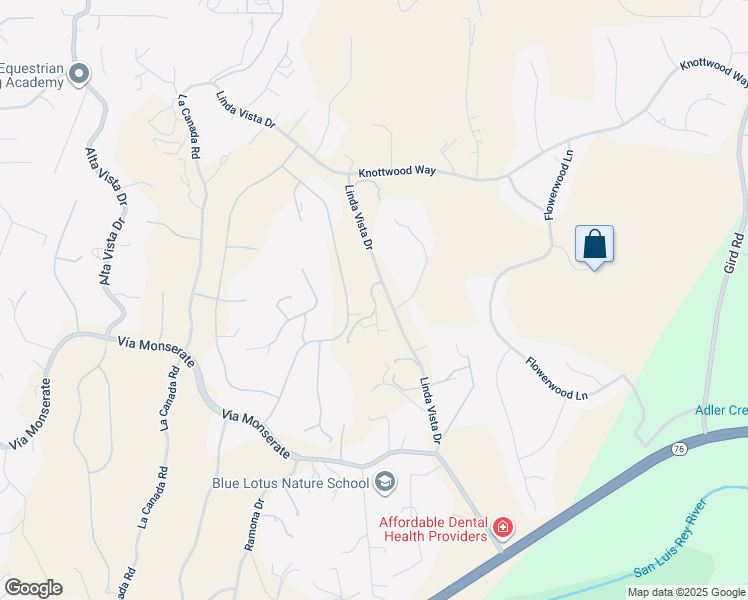 map of restaurants, bars, coffee shops, grocery stores, and more near Via Dulcea in Fallbrook