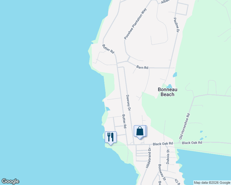map of restaurants, bars, coffee shops, grocery stores, and more near 503 Butter Road in Bonneau