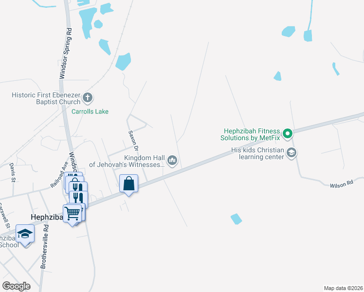 map of restaurants, bars, coffee shops, grocery stores, and more near 4386 Clements Road in Hephzibah