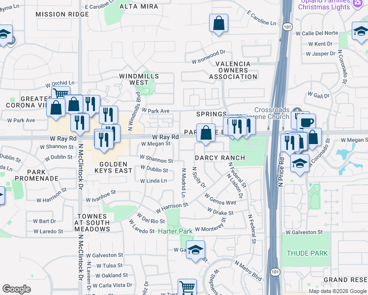 map of restaurants, bars, coffee shops, grocery stores, and more near 952 North Sicily Drive in Chandler