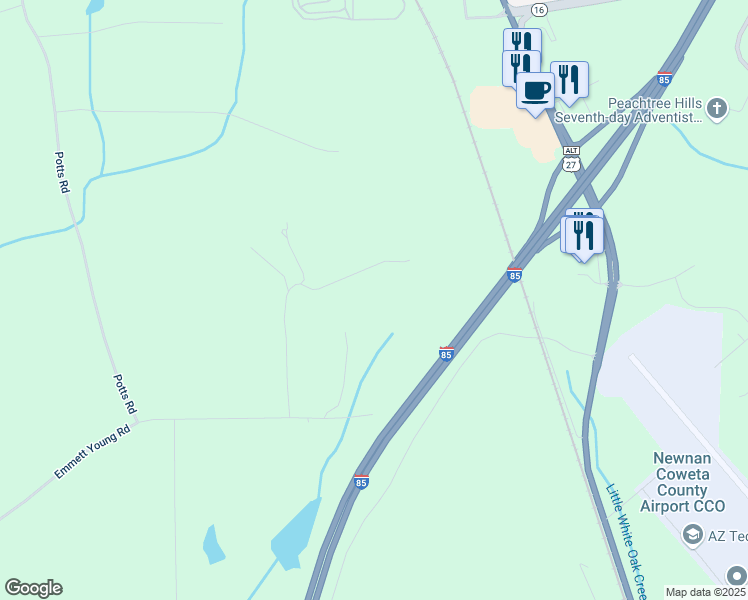 map of restaurants, bars, coffee shops, grocery stores, and more near 150 Hunters Lane in Newnan
