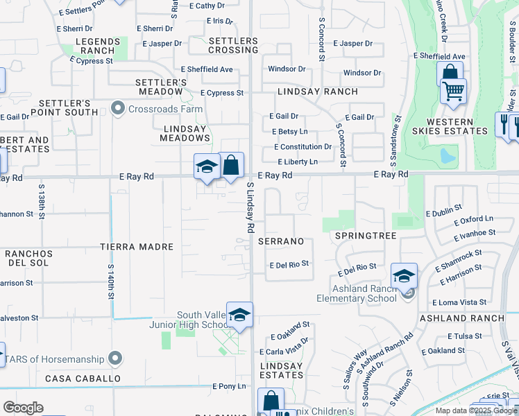 map of restaurants, bars, coffee shops, grocery stores, and more near 1690 South Heritage Drive in Gilbert