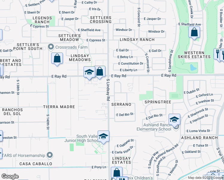 map of restaurants, bars, coffee shops, grocery stores, and more near 1690 South Heritage Drive in Gilbert