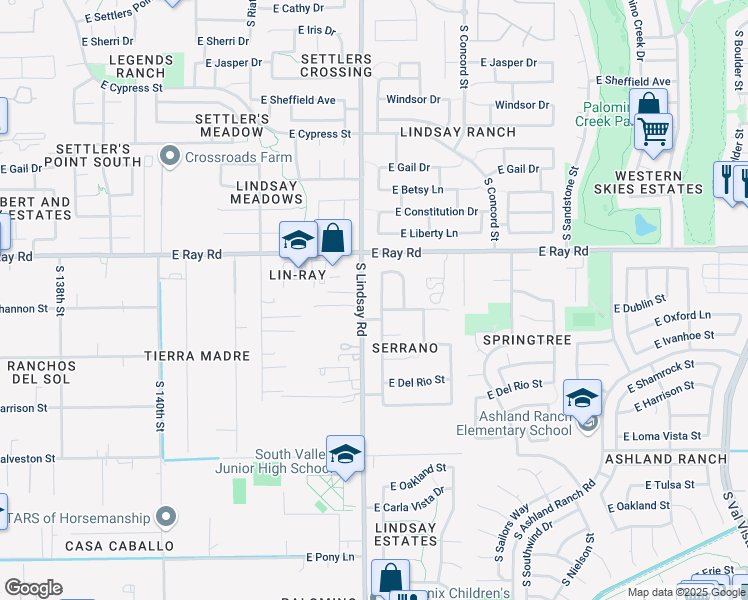 map of restaurants, bars, coffee shops, grocery stores, and more near 1690 South Heritage Drive in Gilbert