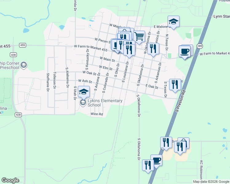 map of restaurants, bars, coffee shops, grocery stores, and more near 508 South Ohio Drive in Celina