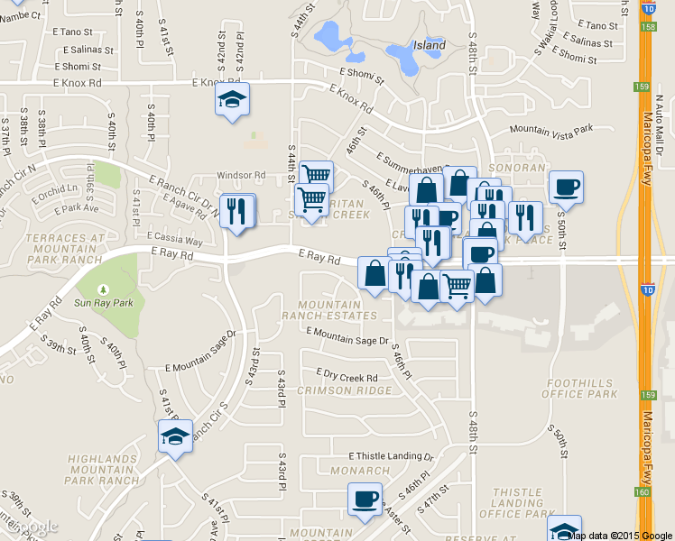 map of restaurants, bars, coffee shops, grocery stores, and more near 4442 East Desert Willow Road in Phoenix