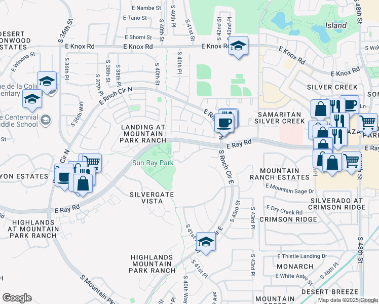 map of restaurants, bars, coffee shops, grocery stores, and more near 4221 East Ray Road in Phoenix