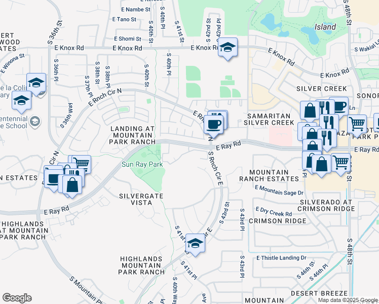 map of restaurants, bars, coffee shops, grocery stores, and more near 4221 East Ray Road in Phoenix