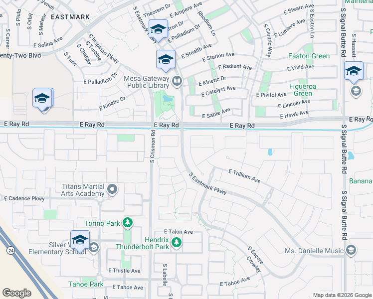 map of restaurants, bars, coffee shops, grocery stores, and more near 10127 E Tiger Lily Ave in Mesa