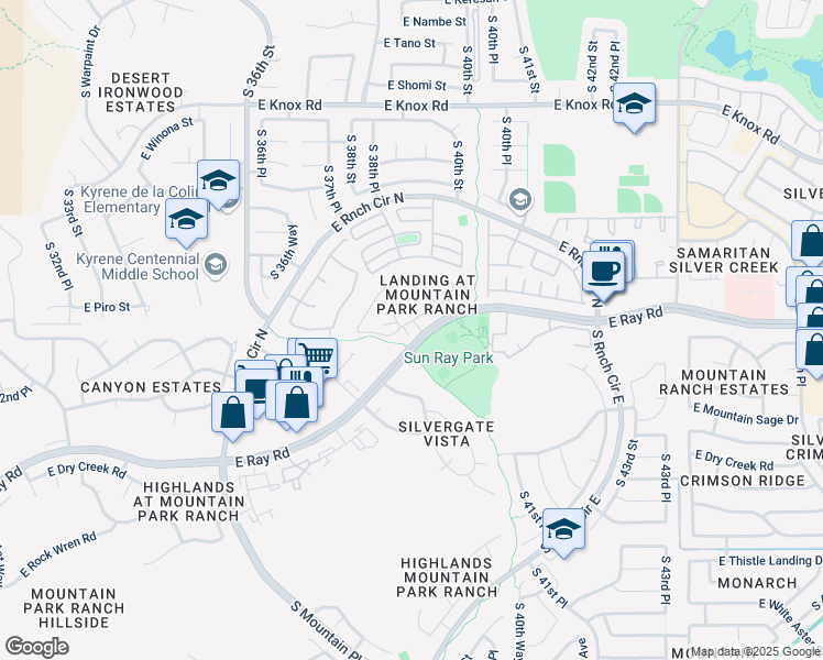 map of restaurants, bars, coffee shops, grocery stores, and more near 4005 East Cassia Way in Phoenix