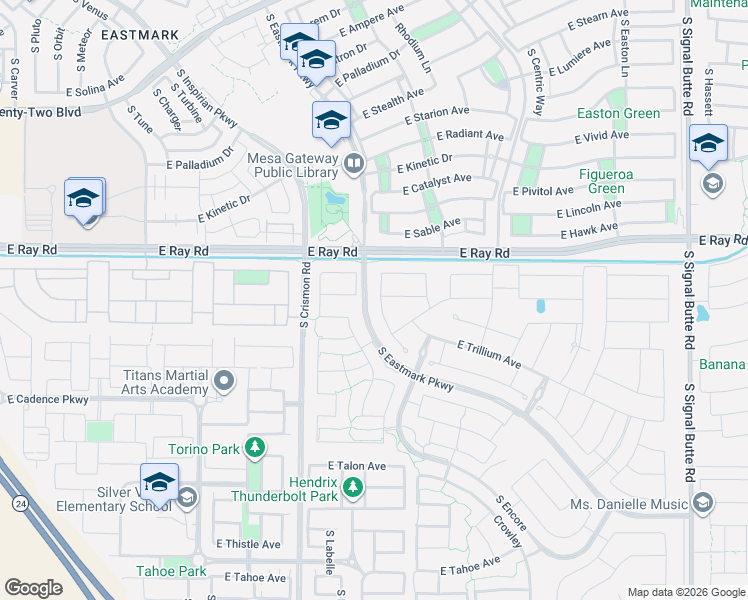 map of restaurants, bars, coffee shops, grocery stores, and more near 10127 E Tiger Lily Ave in Mesa