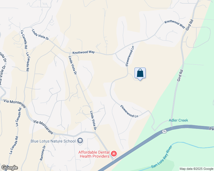 map of restaurants, bars, coffee shops, grocery stores, and more near 3825 Flowerwood Lane in Fallbrook