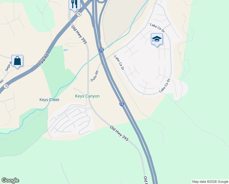 map of restaurants, bars, coffee shops, grocery stores, and more near Escondido Fwy in Fallbrook